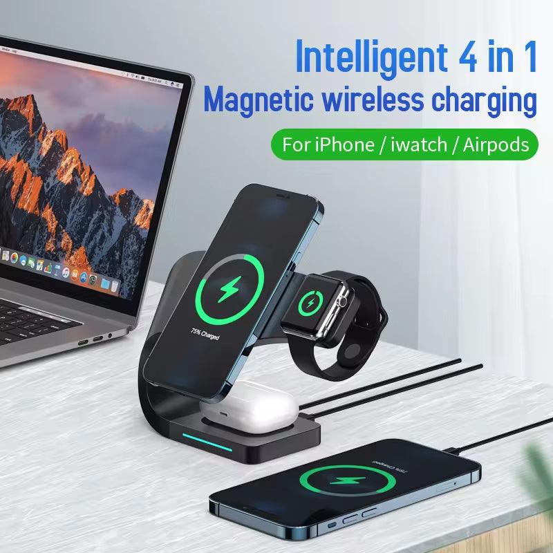 Intelligent 4 in 1 Magnetic Absorption Wireless Charger 4 in 1 15W Fast Charger