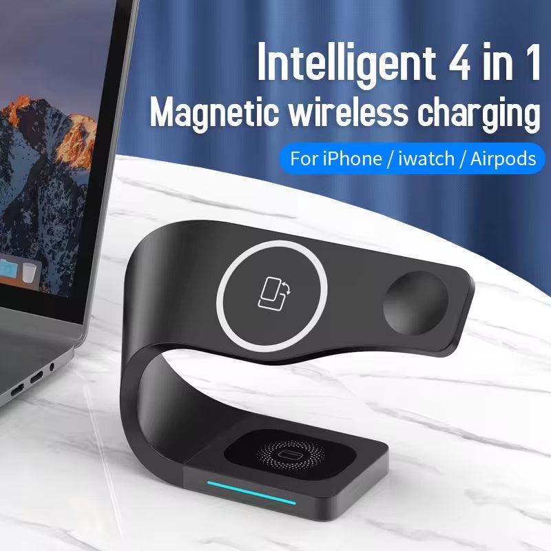Intelligent 4 in 1 Magnetic Absorption Wireless Charger 4 in 1 15W Fast Charger